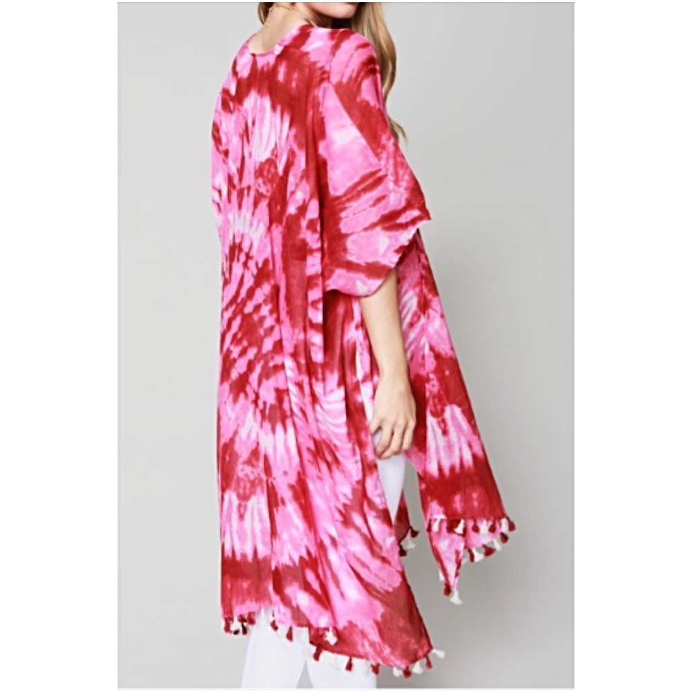 Boho Gypsy Tie Dye Tassel Kimono Wrap O/S - Picture 3 of 5
